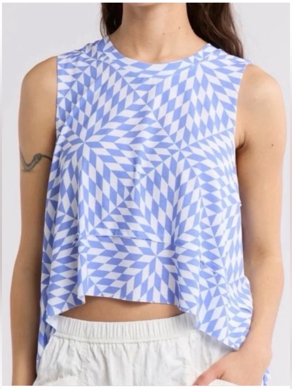 Oversized free people Sleeveless Blue Geometric top